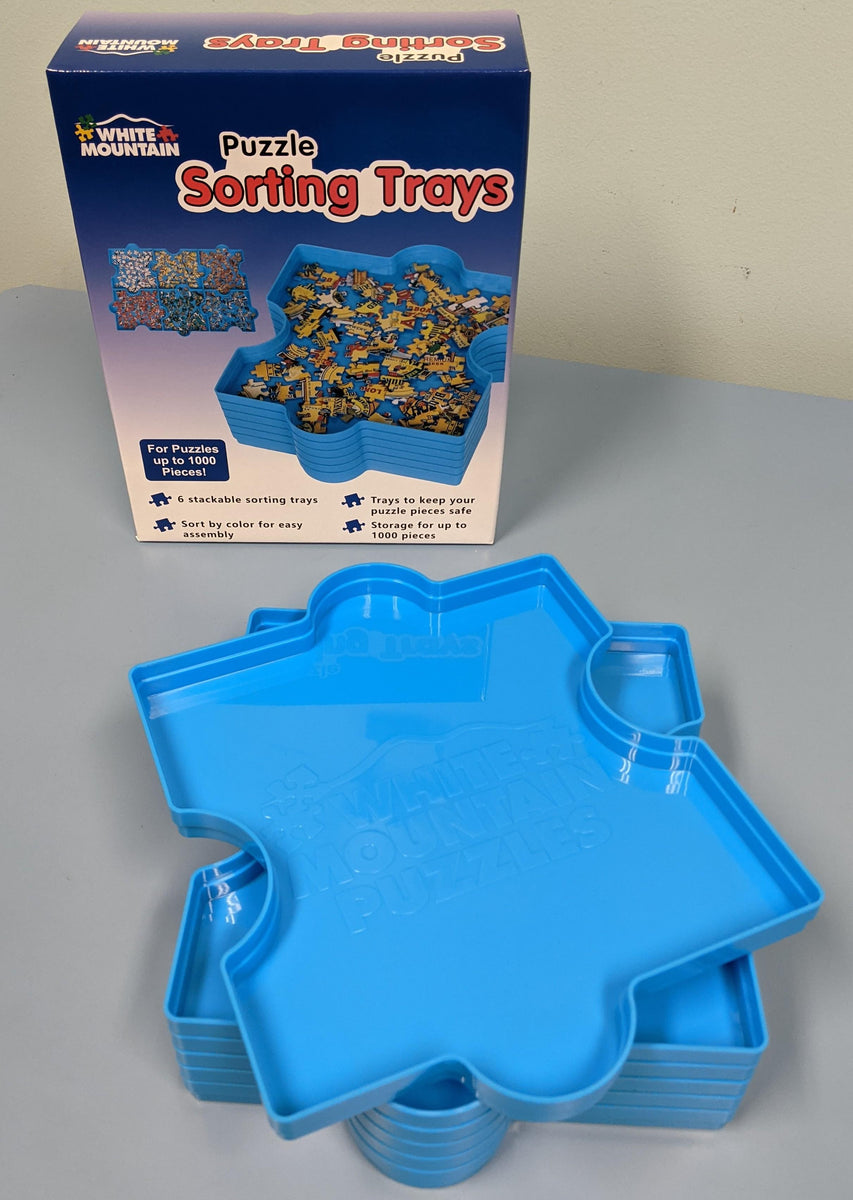 Set of 9 Blue Plastic Stackable Puzzle Piece Separating Sorting Trays