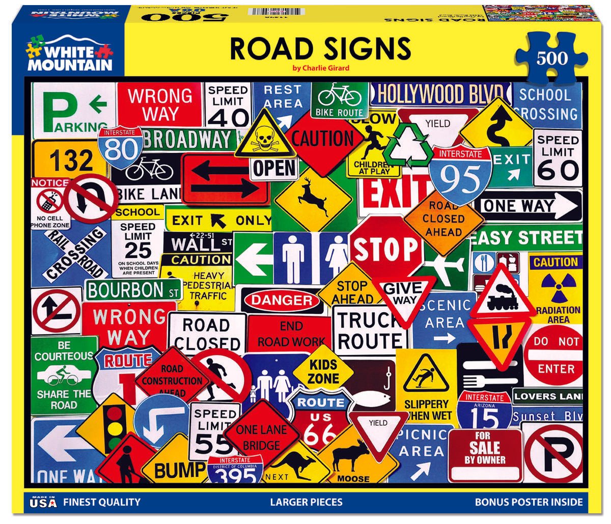 Road Signs - 550 Piece Jigsaw Puzzle – White Mountain Puzzles