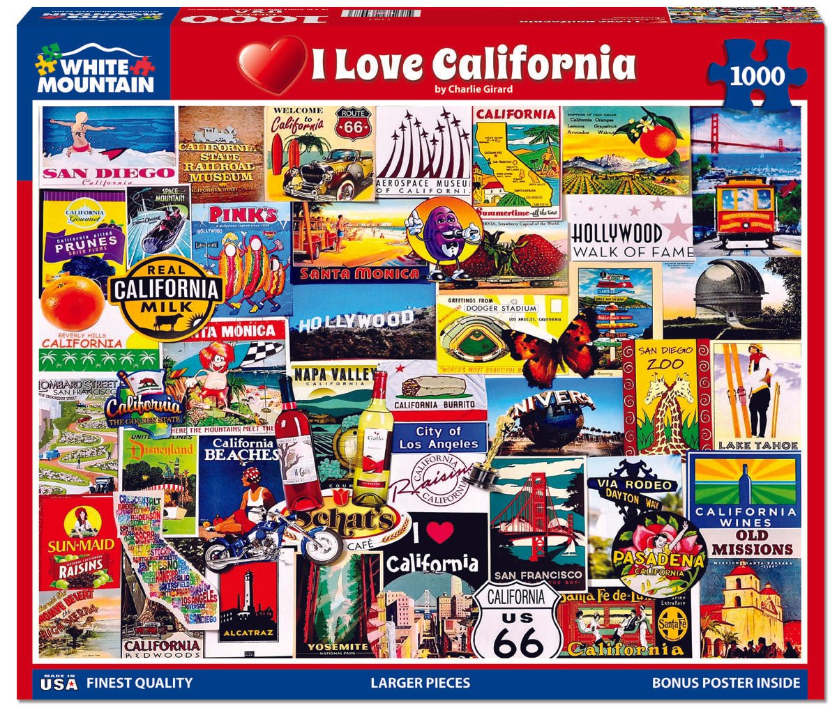 1000 Piece Jigsaw Puzzle - I Love California – White Mountain Puzzles