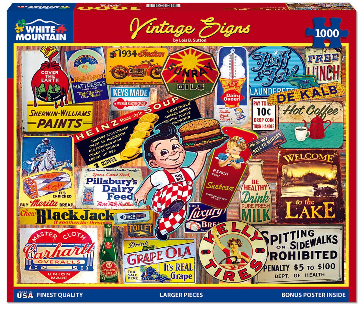 1000 Piece Jigsaw Puzzle for Adults - Vintage Signs – White