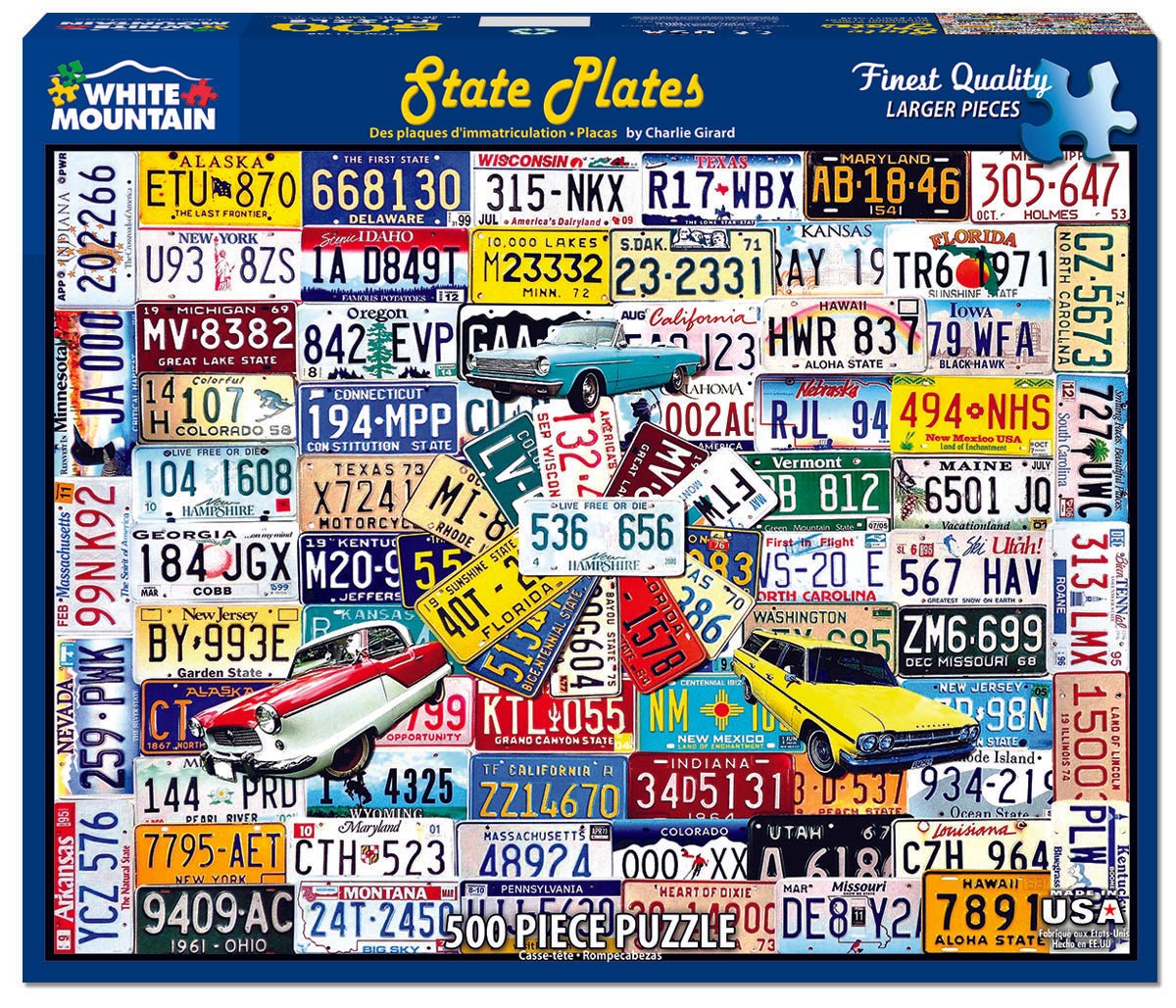 State Plates Jigsaw Puzzle - 500 Piece License Plate Collection White Mountain
