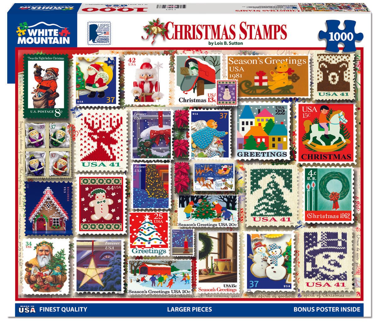 1000 Piece Jigsaw Puzzle - Christmas Stamps – White Mountain Puzzles