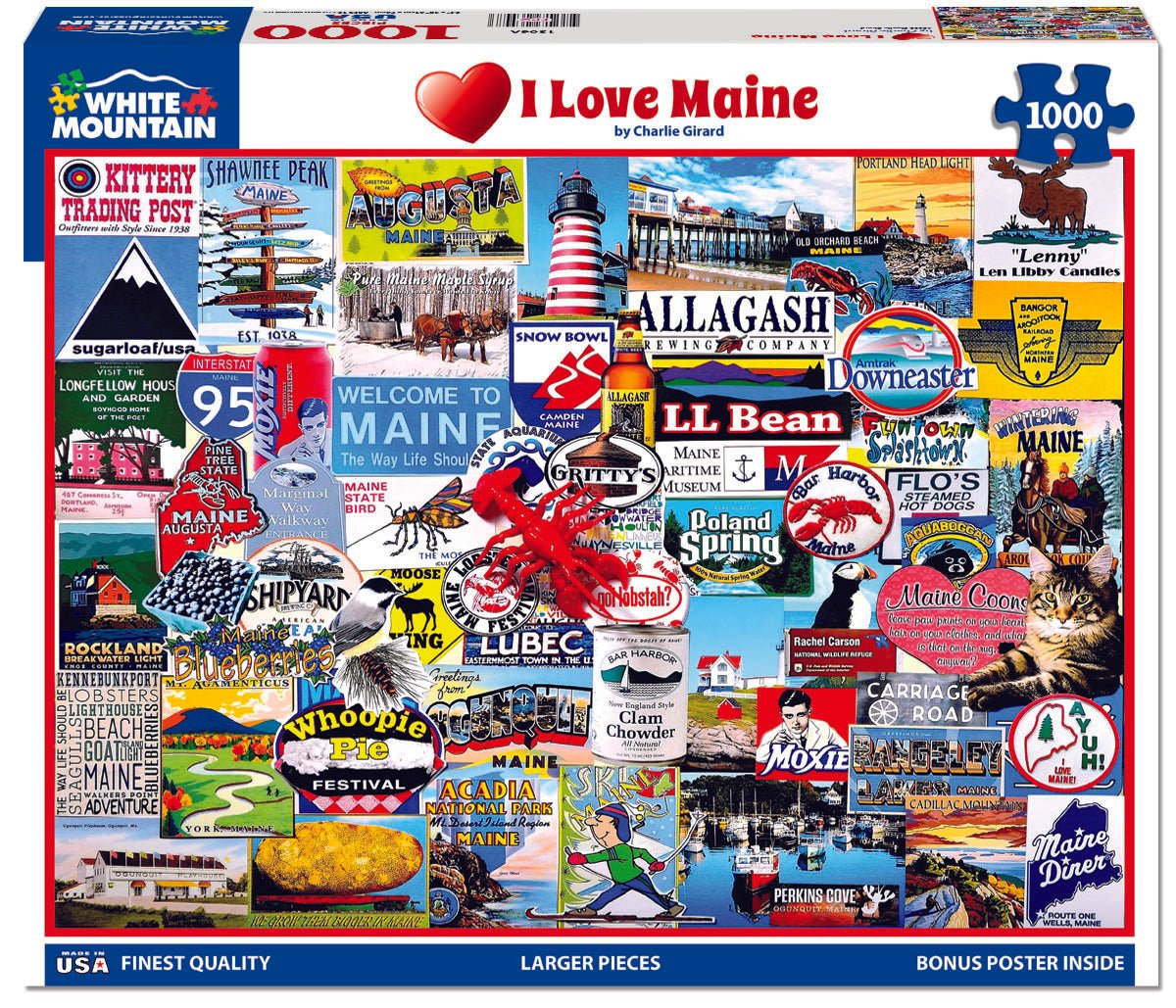 1000 Piece Jigsaw Puzzle - I Love Maine – White Mountain Puzzles