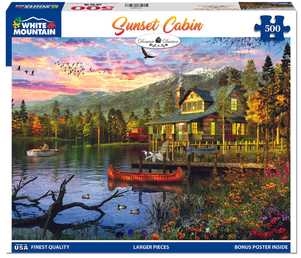 Sunset Cabin - 500 Piece Jigsaw Puzzle – White Mountain Puzzles