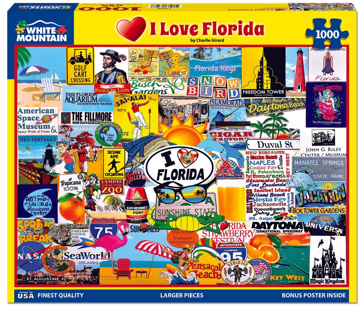 1000 Piece Jigsaw Puzzle - I Love Florida – White Mountain Puzzles