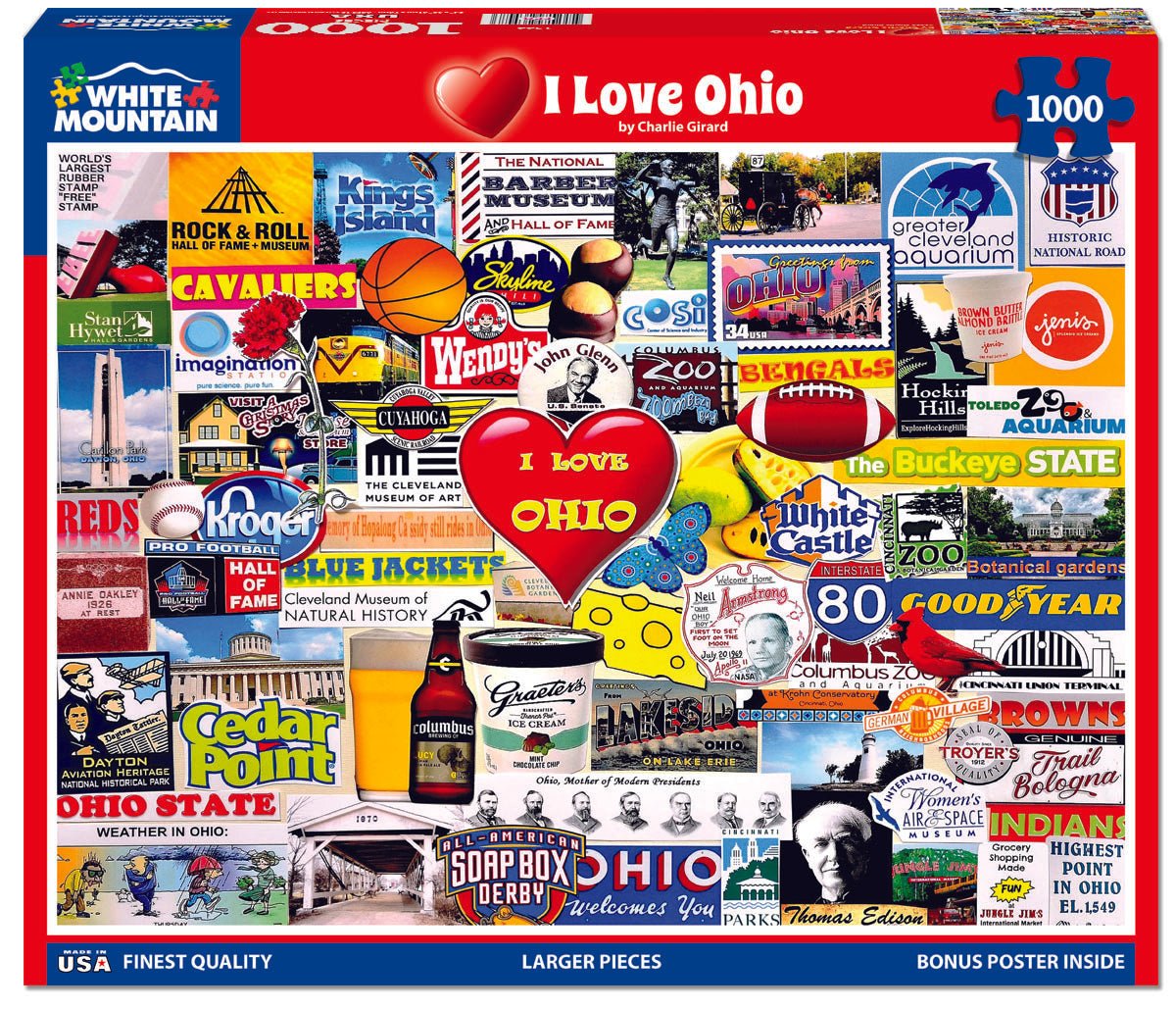 1000 Piece Jigsaw Puzzle - I Love Ohio – White Mountain Puzzles