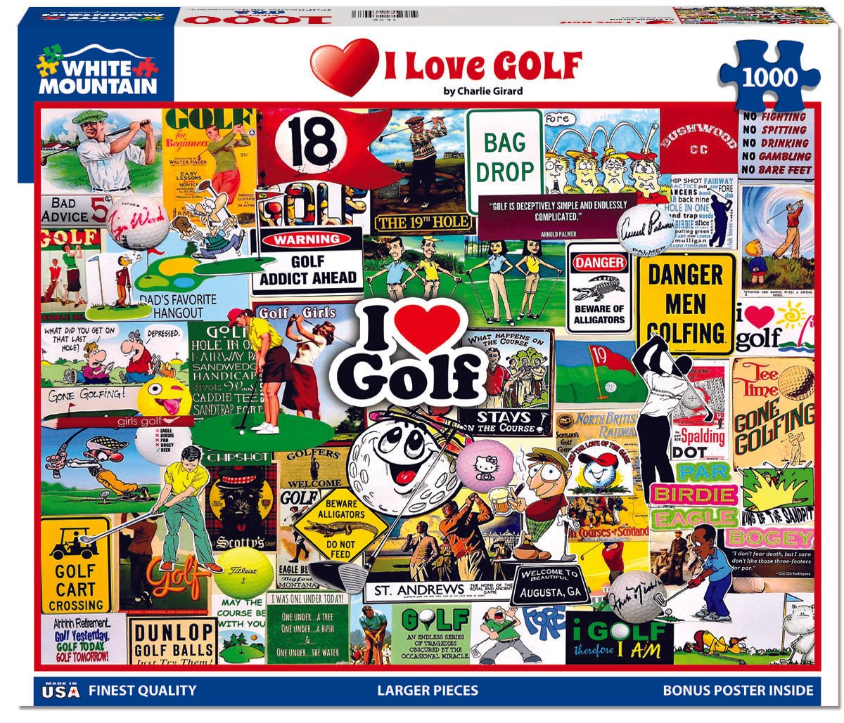 1000 Piece Jigsaw Puzzle - I Love Golf – White Mountain Puzzles