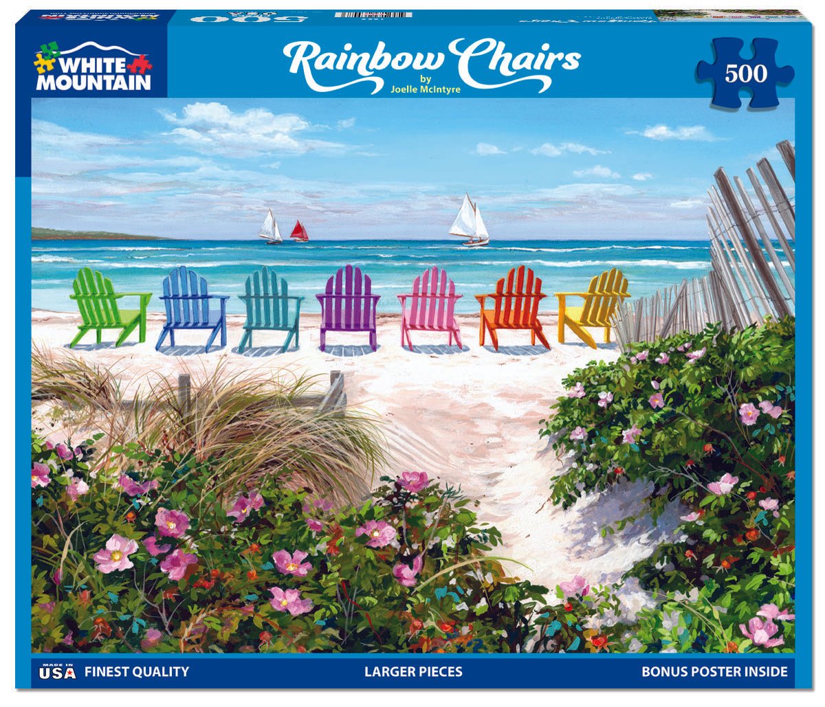 500 Piece Jigsaw Puzzle - Rainbow Chairs – White Mountain Puzzles
