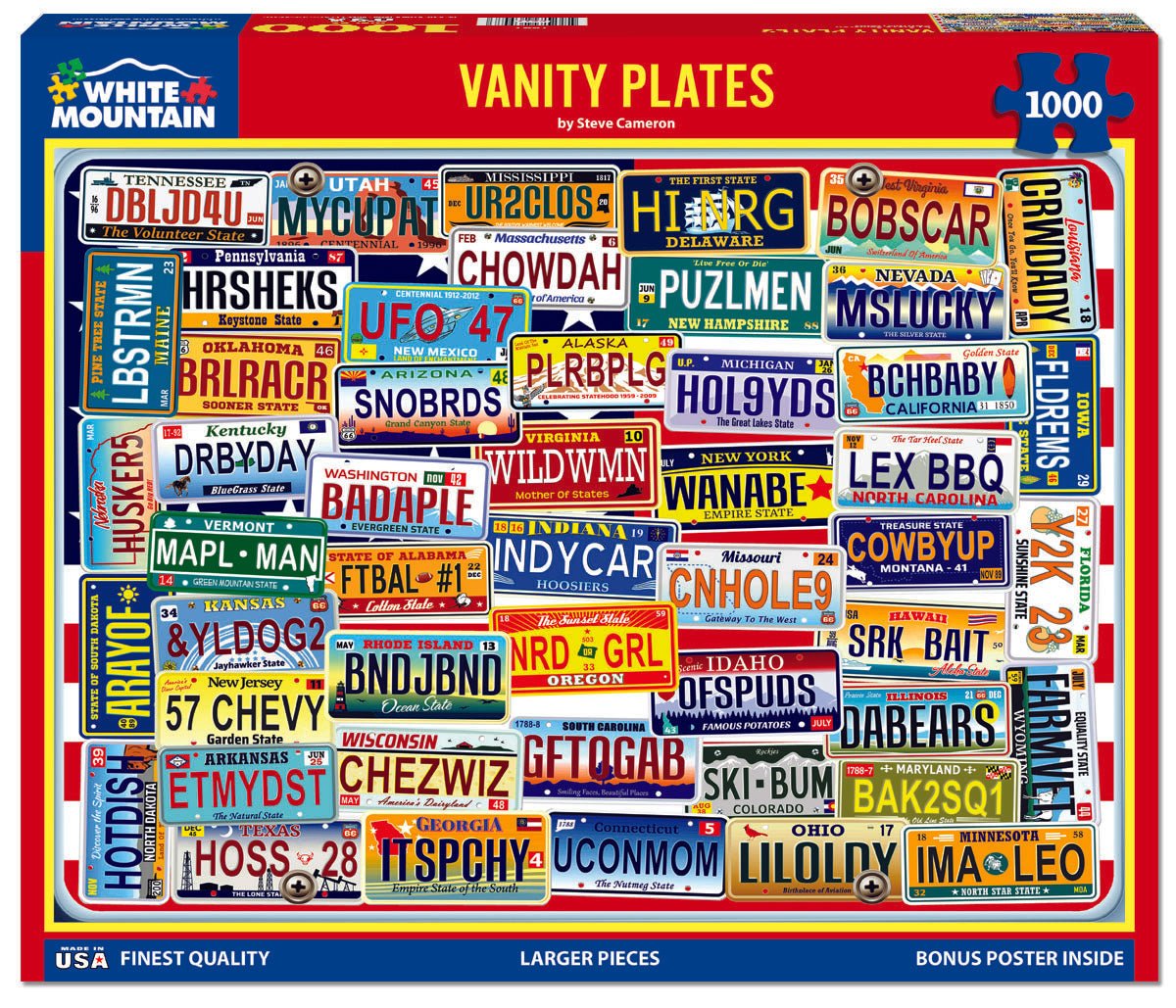 1000 Piece Jigsaw Puzzle - Vanity Plates – White Mountain Puzzles