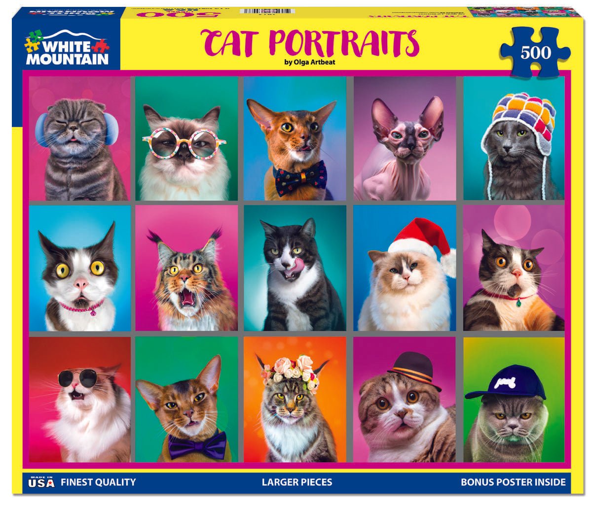 500 Piece Jigsaw Puzzle - Cat Portraits – White Mountain Puzzles