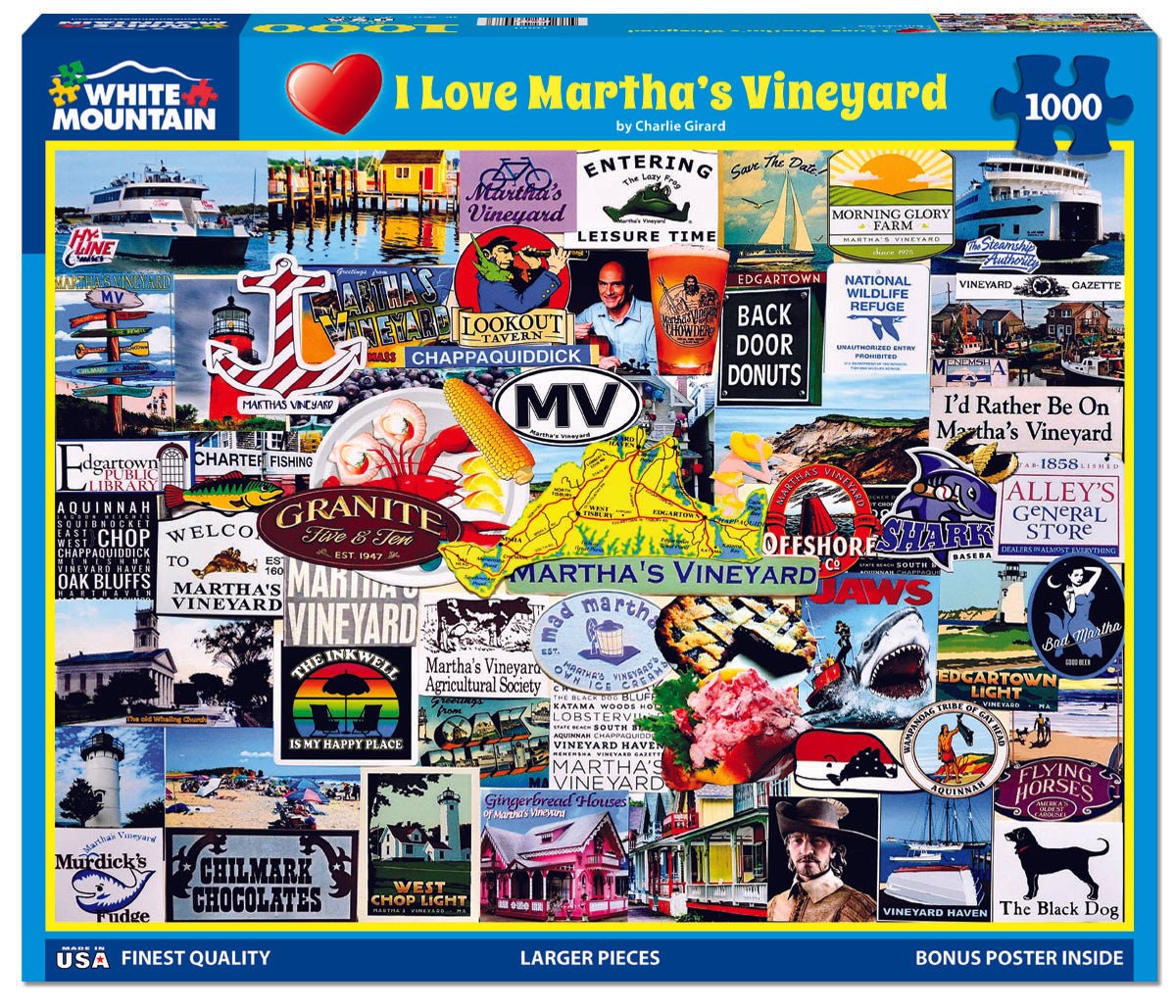 1000 Piece Jigsaw Puzzle - I Love Martha's Vineyard – White