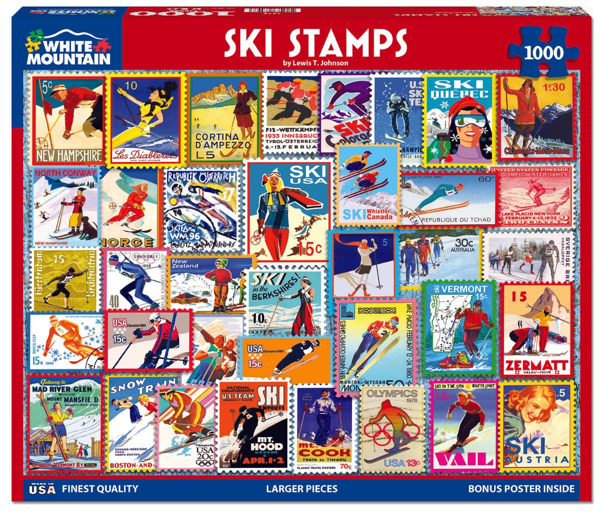 1000 Piece Jigsaw Puzzle - Ski Stamps (1915pz) – White Mountain 