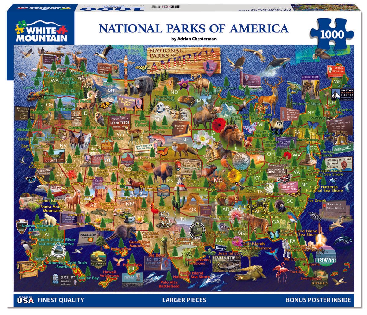 1000 Piece Jigsaw Puzzle - National Parks Map (1976pz) – White
