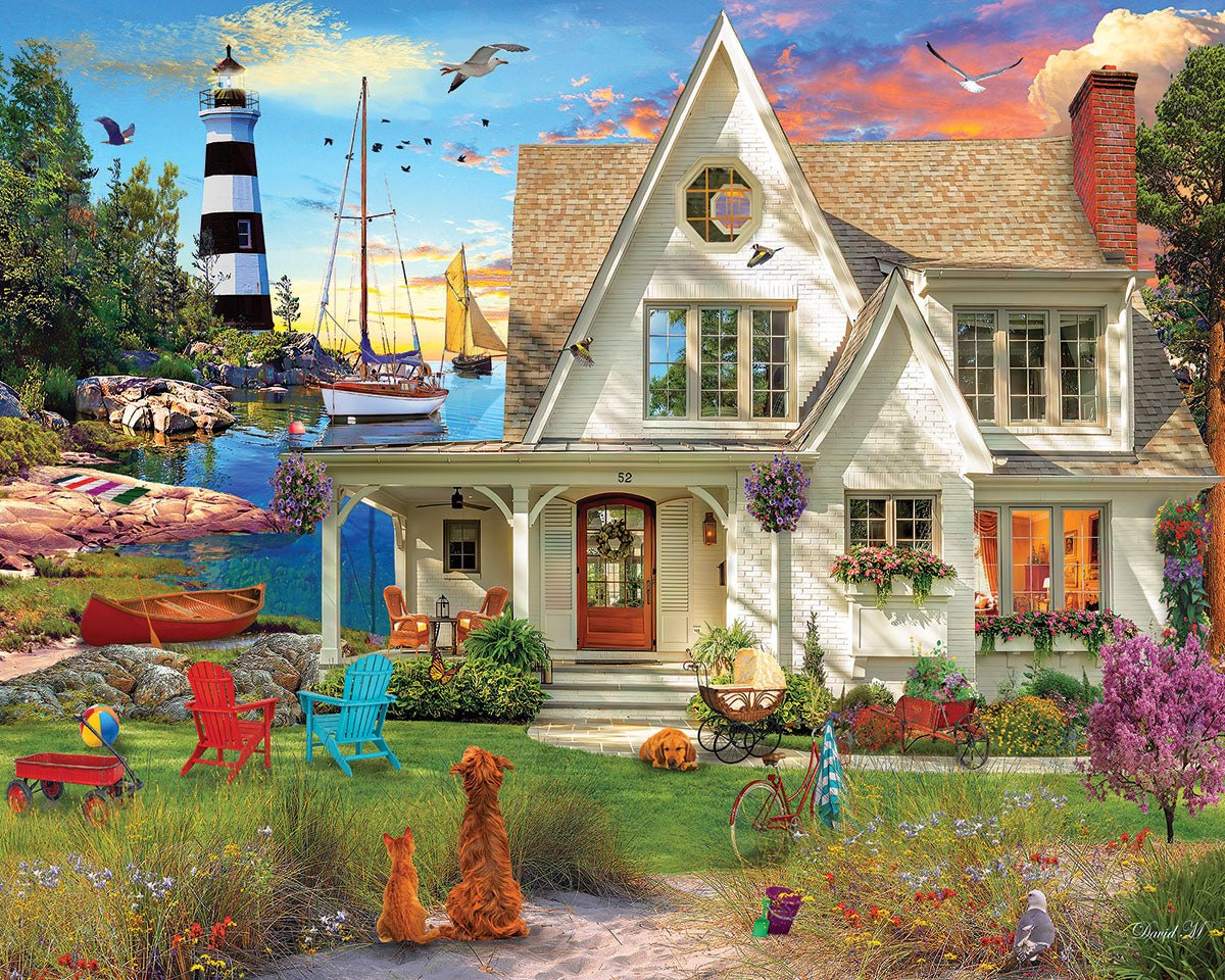 Seaside Houses 1000 Piece Jigsaw Puzzle For Adults - Coastal Cottage Scene Puzzle, Challenging Puzzle For Relaxation