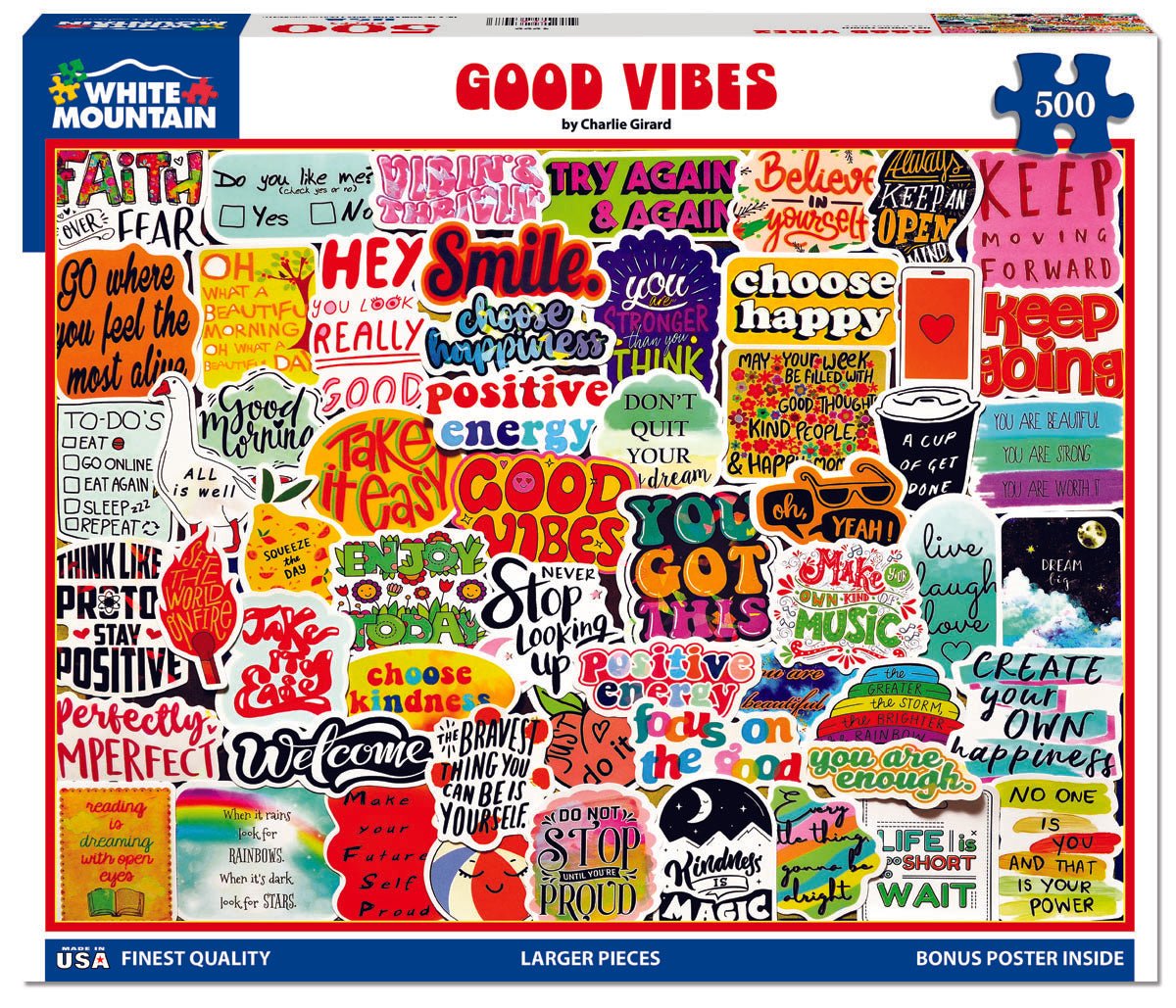 500 Piece Jigsaw Puzzle - Good Vibes (1999pz) – White Mountain Puzzles