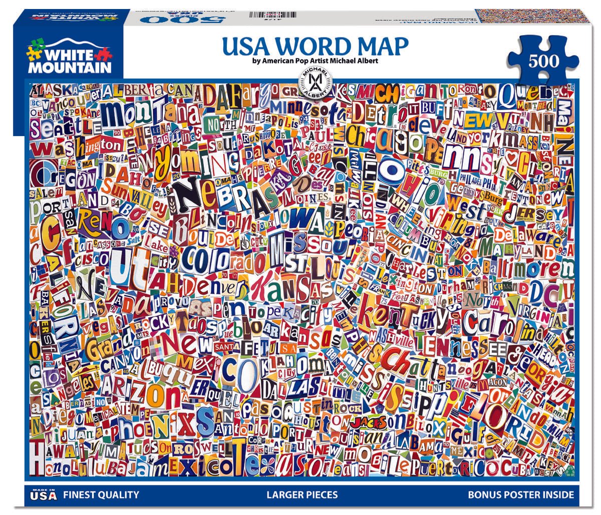 500 Piece Jigsaw Puzzle USA Word Map 2175pz White Mountain Puzzles 500-piece-jigsaw-puzzle-usa-word-map-2175pz-white-mountain-puzzles