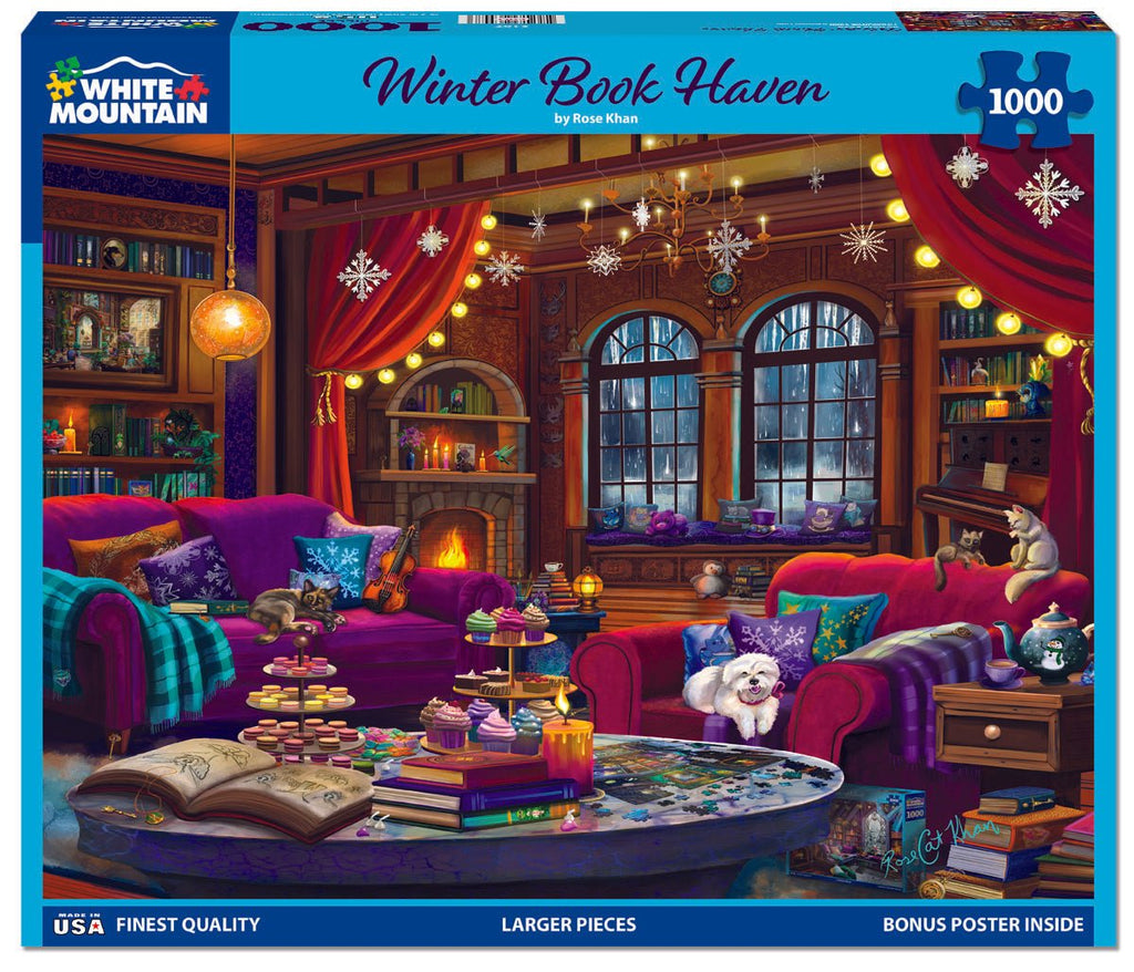1000 Piece Jigsaw Puzzle - Winter Book Haven (2187pz) – White Mountain ...