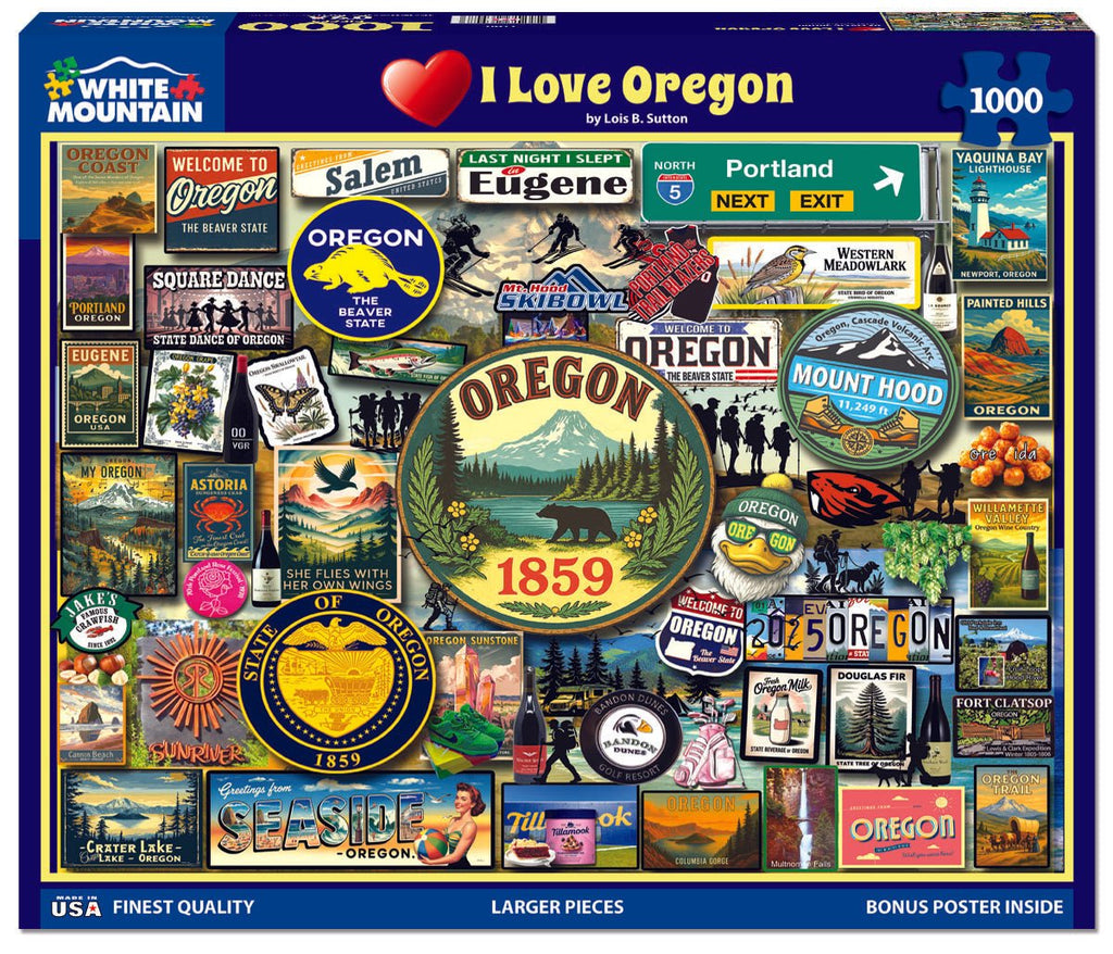 1000 Piece Jigsaw Puzzle - I Love Oregon (2190pz) – White Mountain