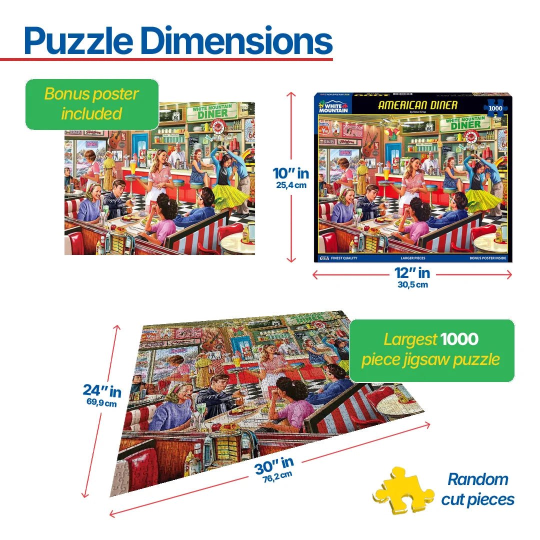 1000 Piece Puzzle for Adults - American Diner – White Mountain Puzzles