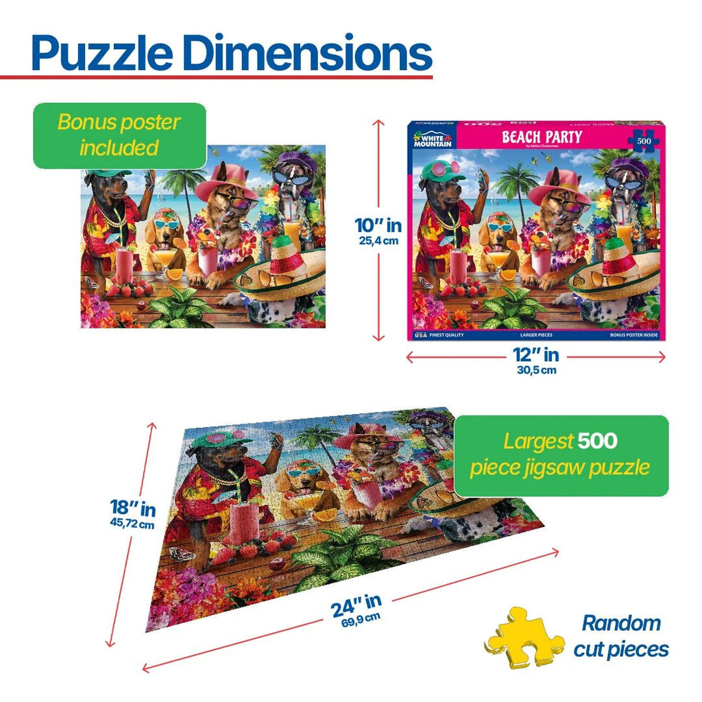 500 Piece Jigsaw Puzzle - Beach Party – White Mountain Puzzles