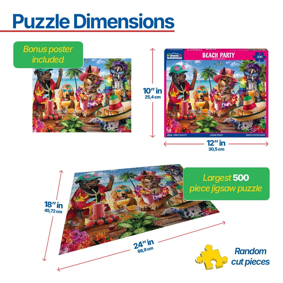 500 Piece Jigsaw Puzzle - Beach Party – White Mountain Puzzles