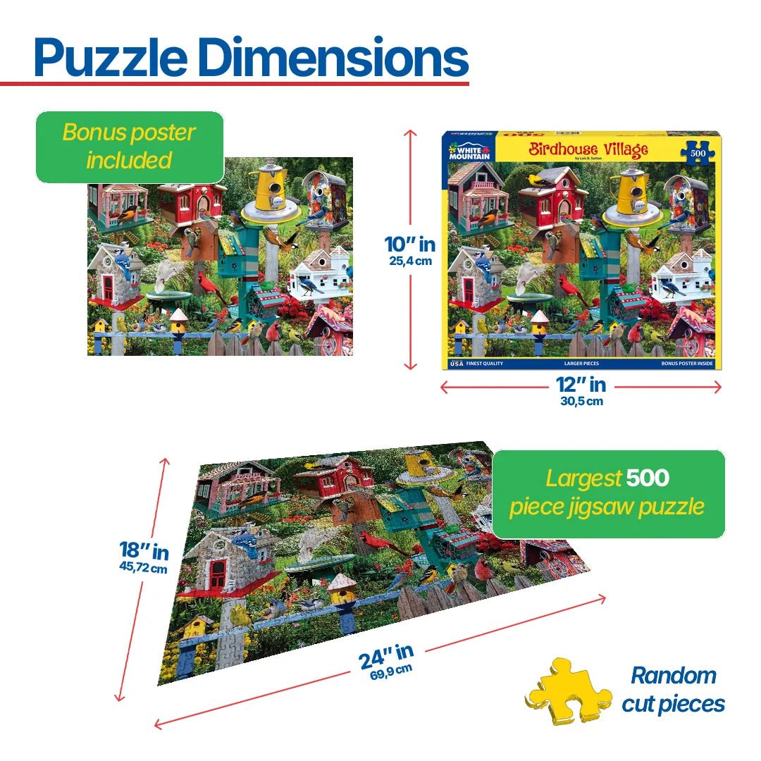 Birdhouse Village - 500 Piece Jigsaw Puzzle – White Mountain Puzzles