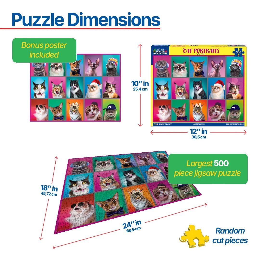 500 Piece Jigsaw Puzzle - Cat Portraits – White Mountain Puzzles