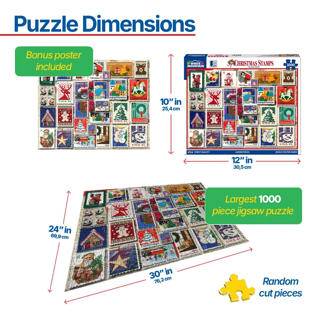 1000 Piece Jigsaw Puzzle - Christmas Stamps – White Mountain Puzzles