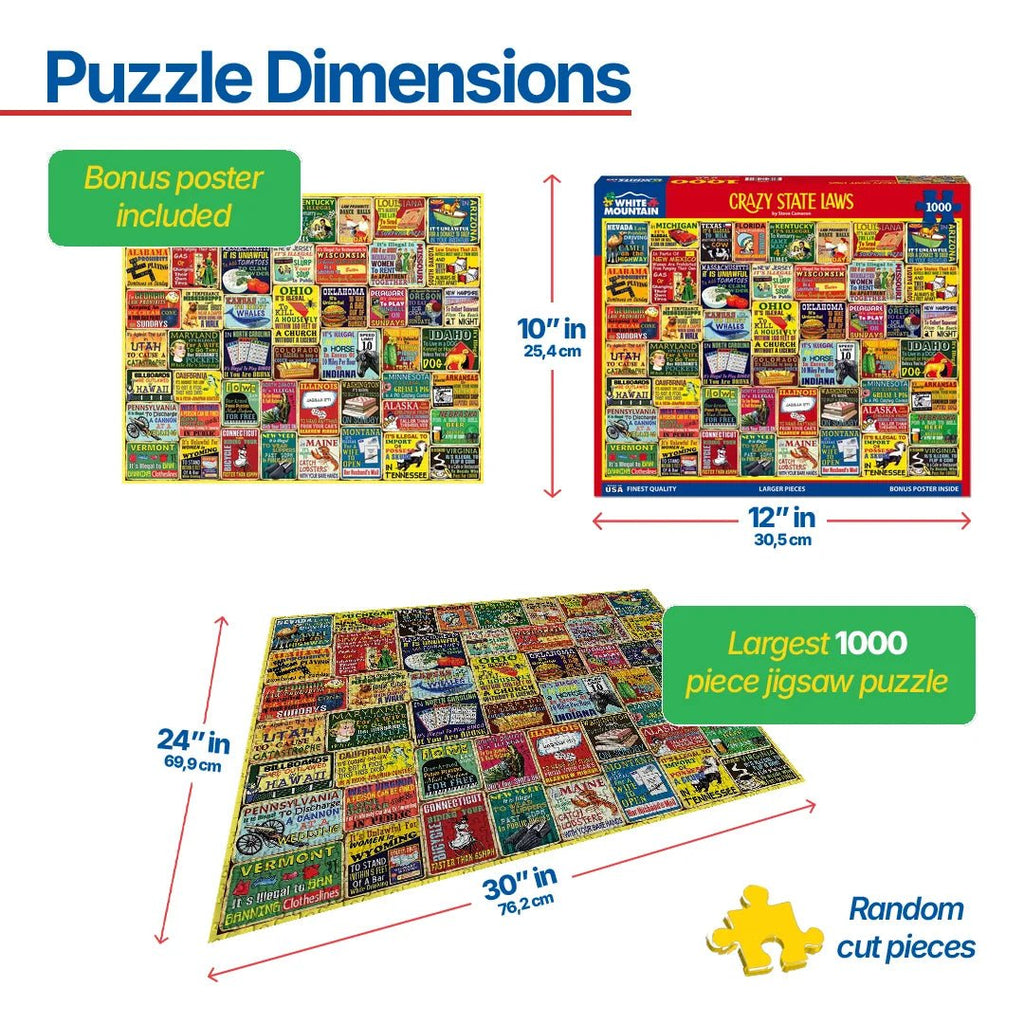 1000 Piece Jigsaw Puzzle - Crazy State Laws (1987pz) – White