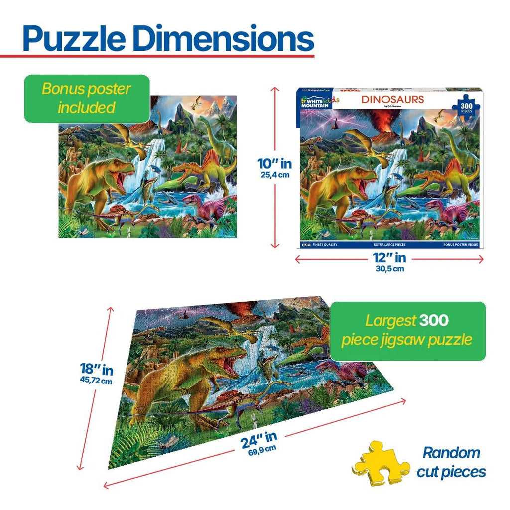 300 Piece Jigsaw Puzzle - Dinosaurs – White Mountain Puzzles