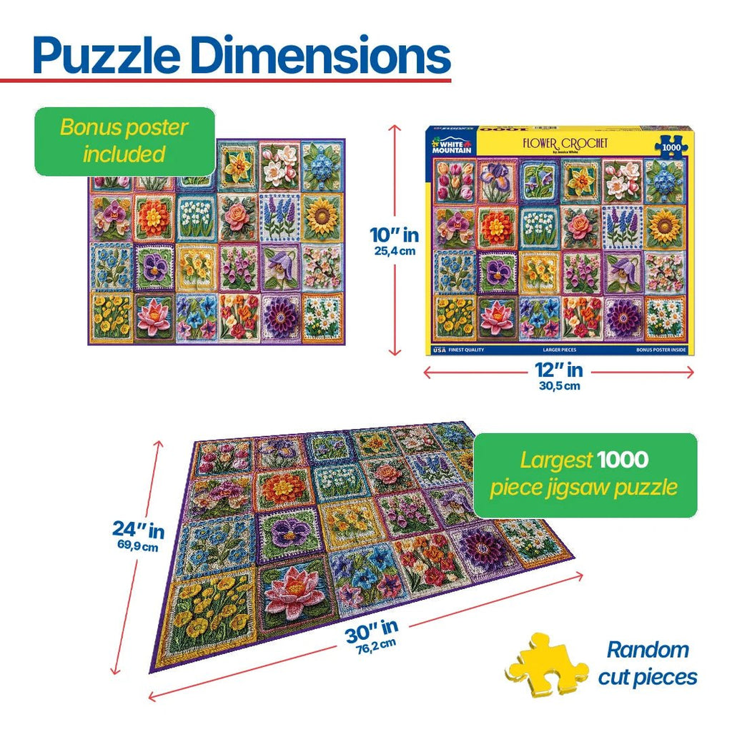 1000 Piece Jigsaw Puzzle - Flower Crochet (2048pz) – White