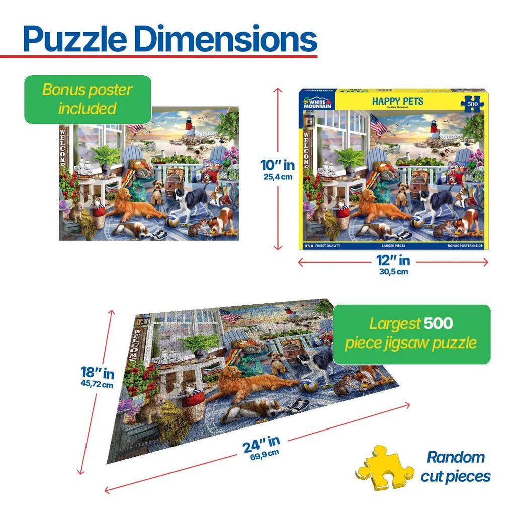 500 Piece Jigsaw Puzzle - Happy Pets – White Mountain Puzzles