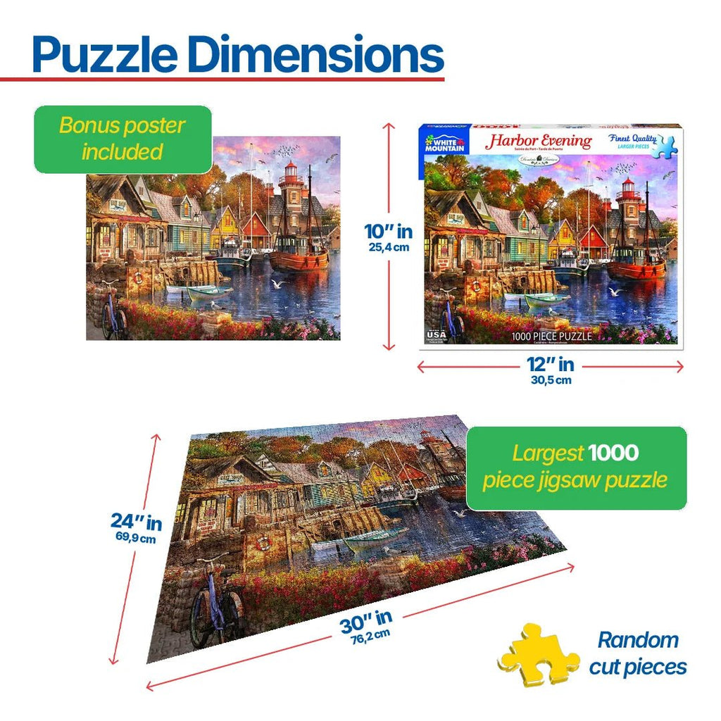 1000 Piece Jigsaw Puzzle - Harbor Evening – White Mountain Puzzles