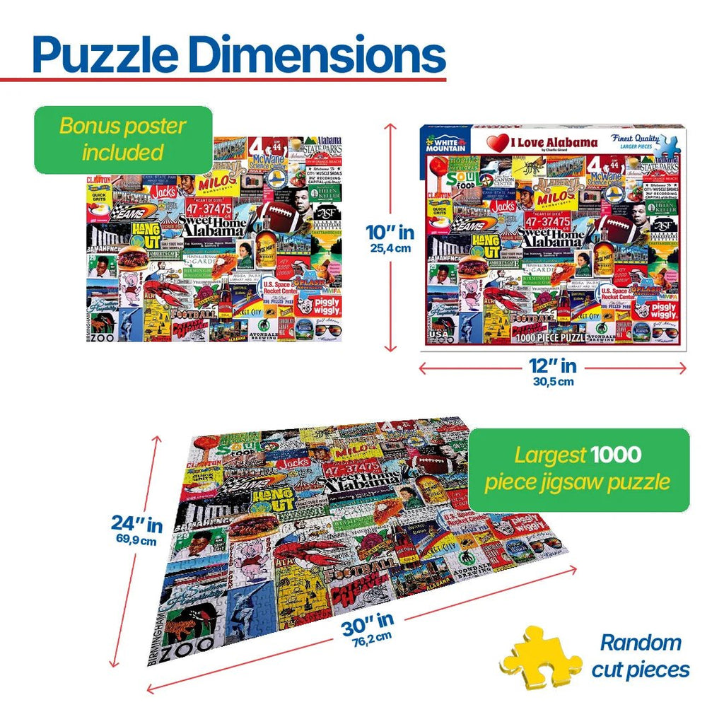 1000 Piece Jigsaw Puzzle - I Love Alabama – White Mountain Puzzles