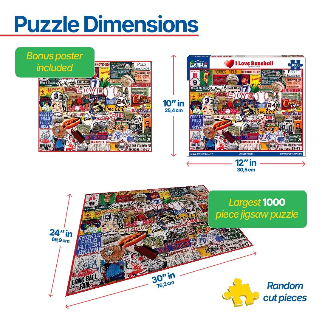 1000 Piece Jigsaw Puzzle - I Love Baseball – White Mountain Puzzles