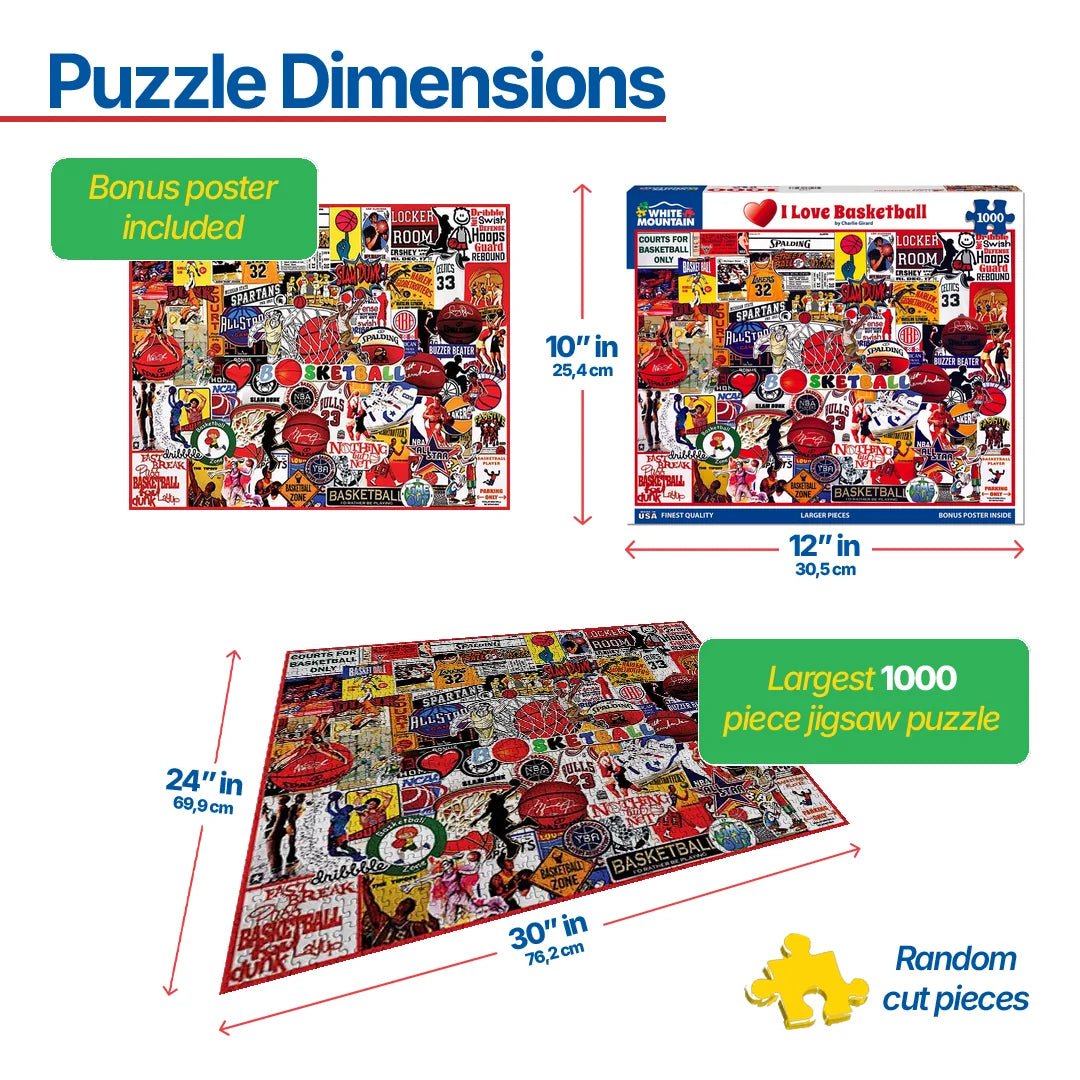 1000 Piece Jigsaw Puzzle - I Love Basketball – White Mountain Puzzles