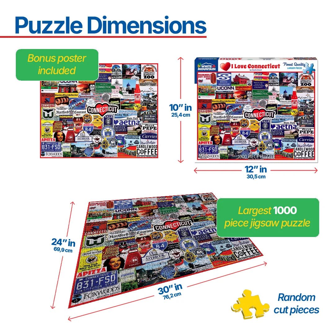 1000 Piece Jigsaw Puzzle - I Love Connecticut – White Mountain Puzzles