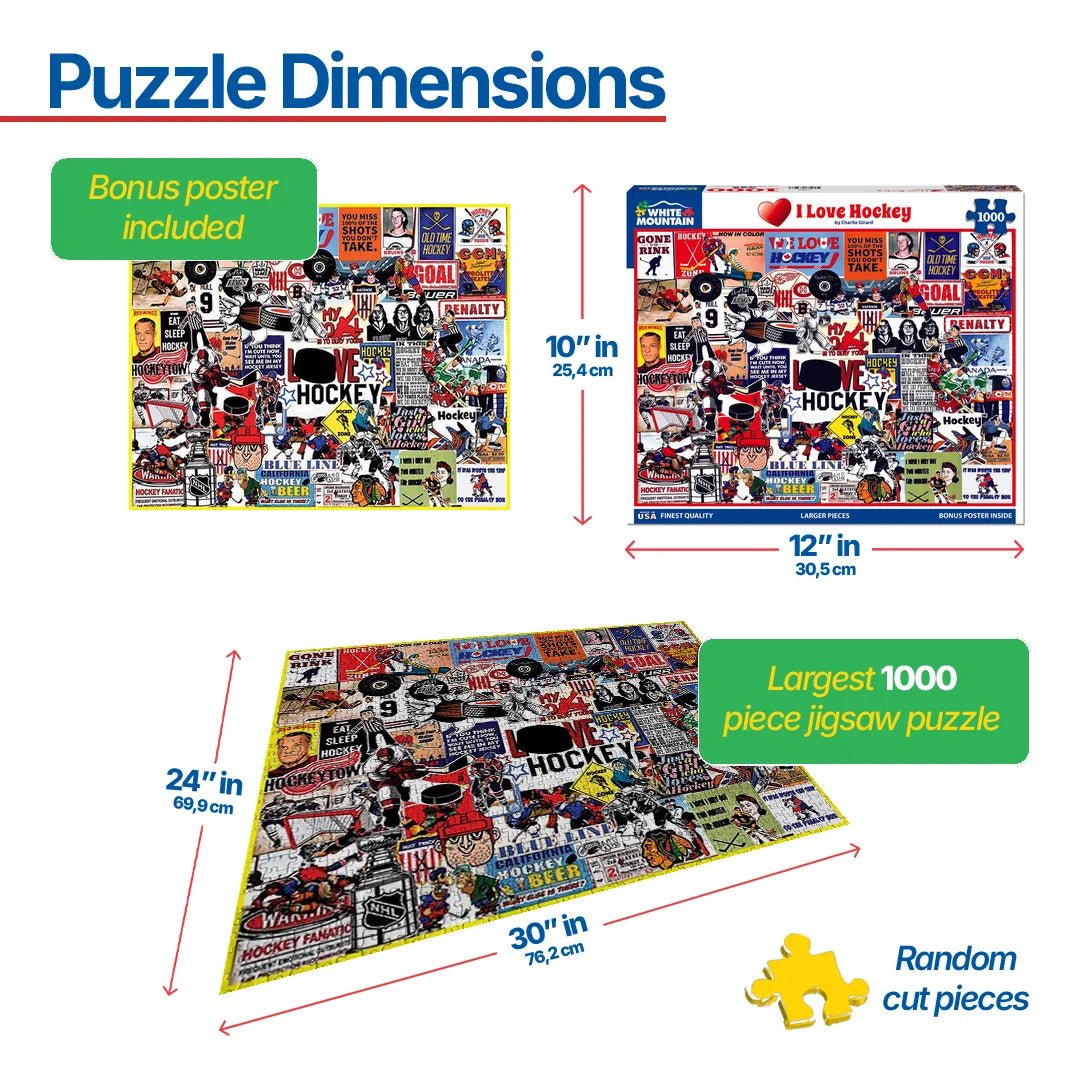 1000 Piece Jigsaw Puzzle - I Love Hockey – White Mountain Puzzles