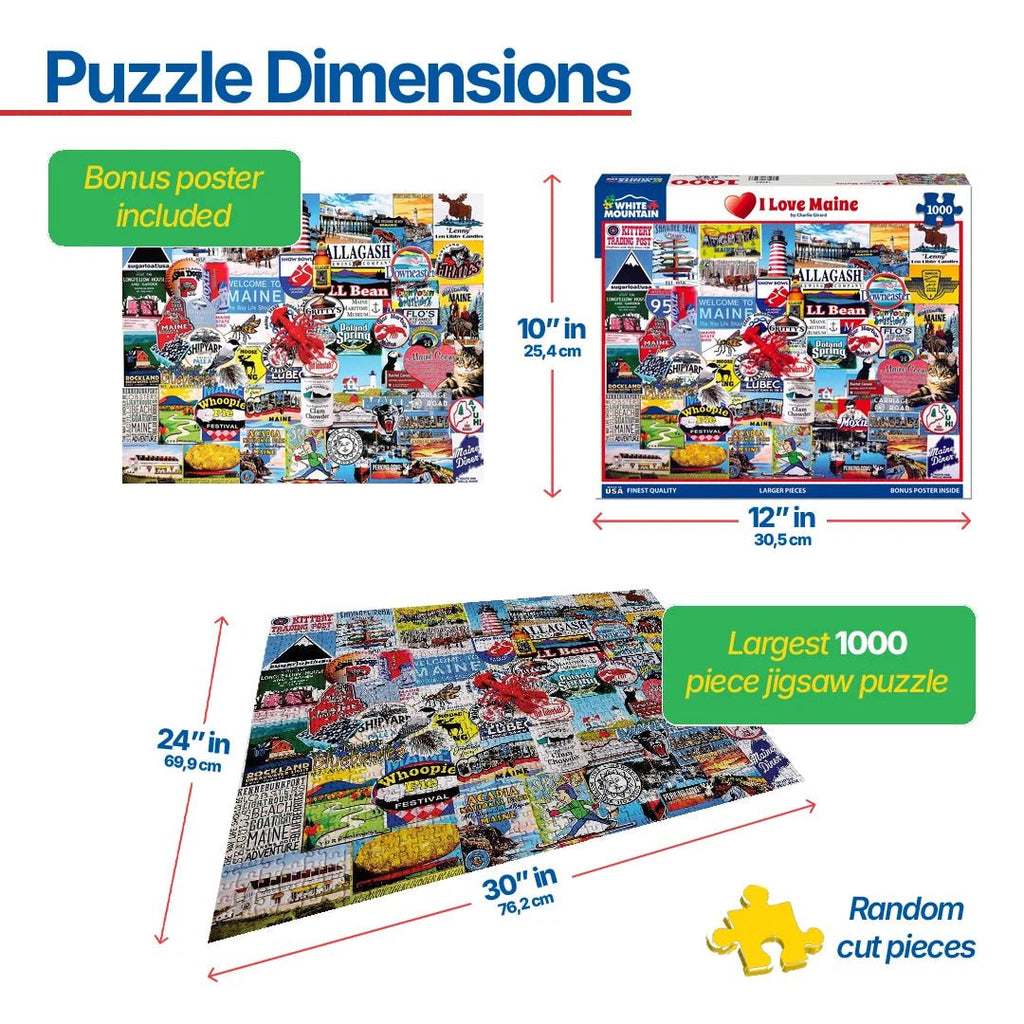 1000 Piece Jigsaw Puzzle - I Love Maine – White Mountain Puzzles