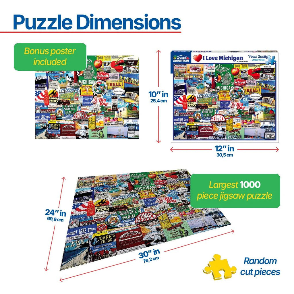 1000 Piece Jigsaw Puzzle - I Love Michigan – White Mountain Puzzles