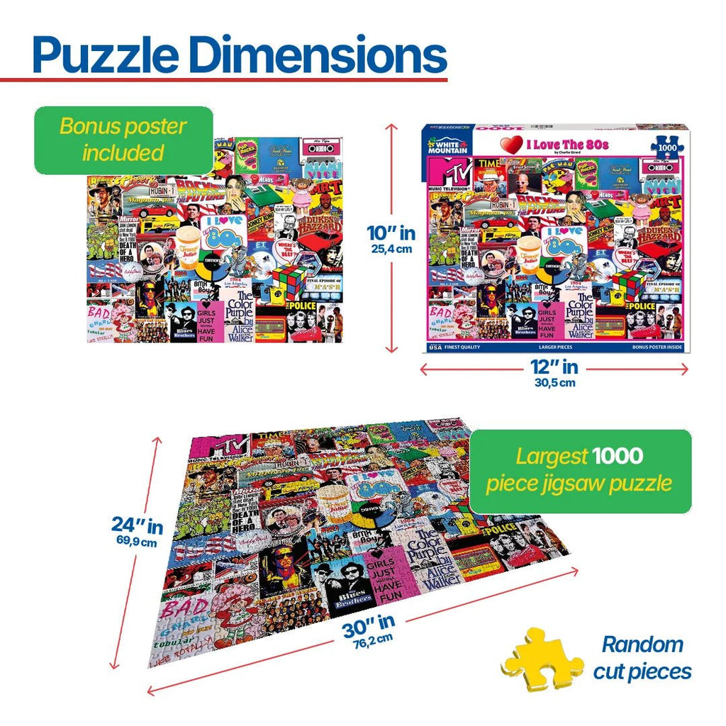 1000 Piece Jigsaw Puzzle - I Love the 1980's – White Mountain Puzzles