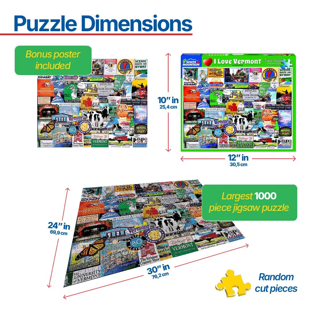 1000 Piece Jigsaw Puzzle - I Love Vermont – White Mountain Puzzles