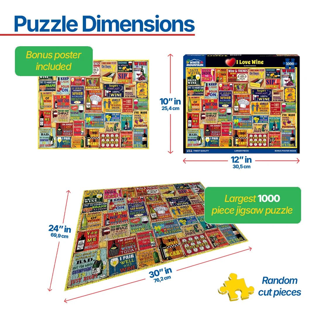 1000 Piece Jigsaw Puzzle - I Love Wine – White Mountain Puzzles