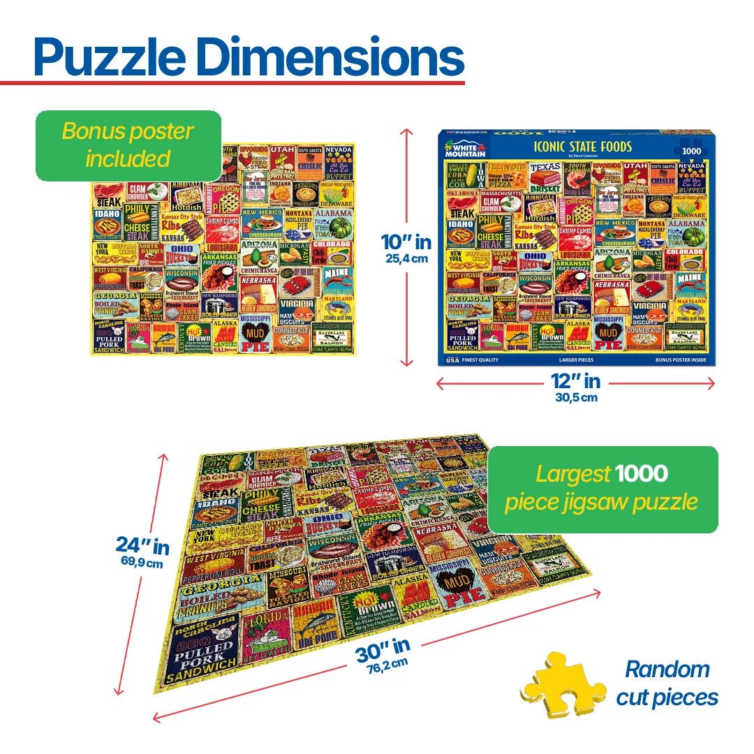 1000 Piece Jigsaw Puzzle - Iconic State Foods (2021pz) – White