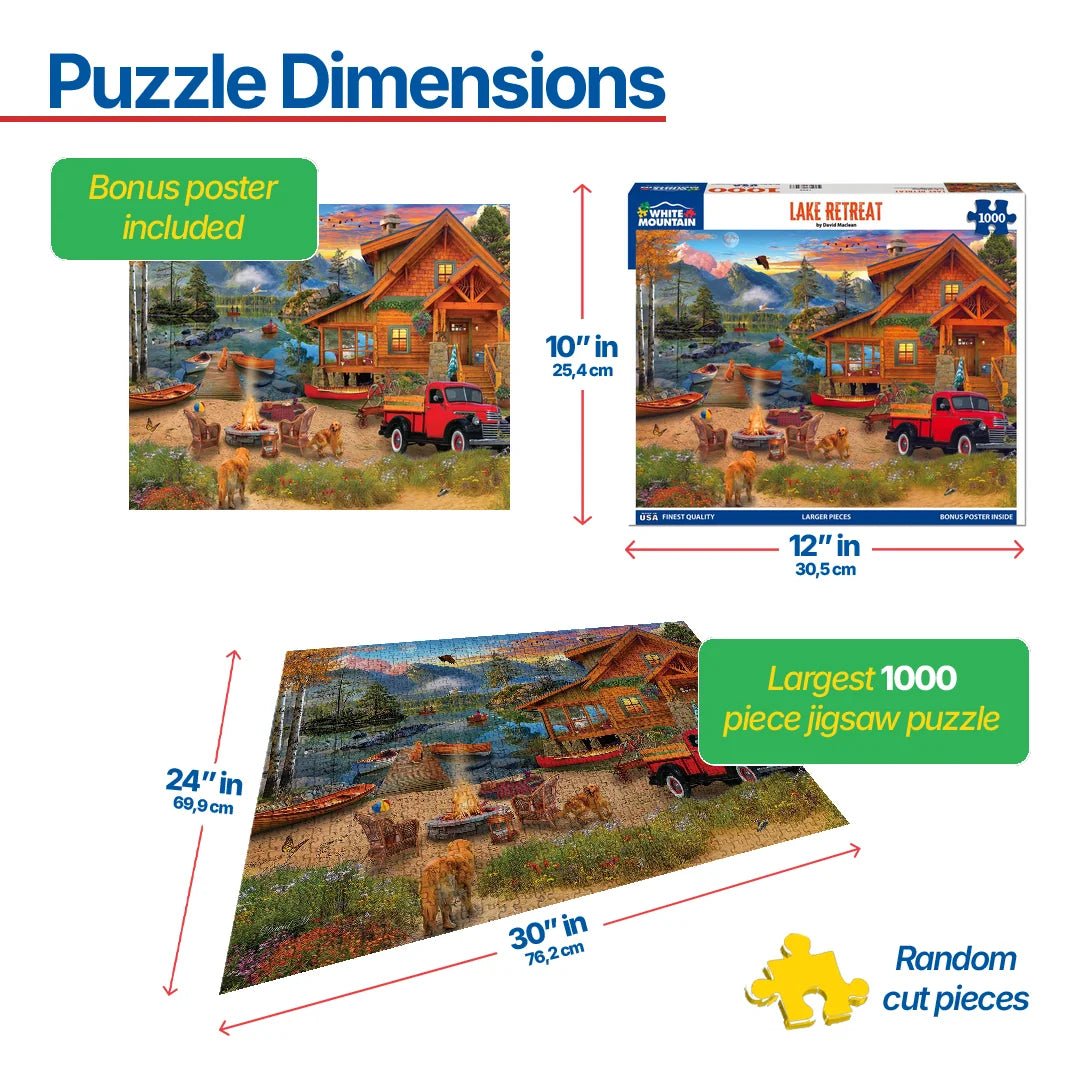 Puzzle 1000 Pezzi Per Adulti: Cabina Sul Lago, 50.8x68.6 Cm, Qualità Premium Con Poster Incluso