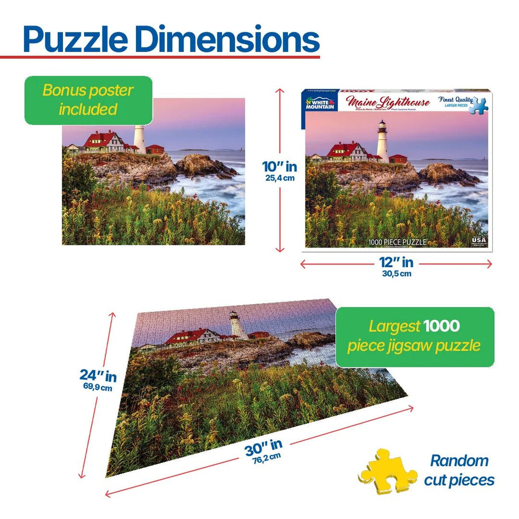 1000 Piece Jigsaw Puzzle - Maine Lighthouse – White Mountain Puzzles