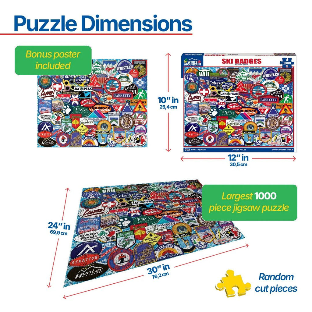 1000 Piece Jigsaw Puzzle - Ski Badges – White Mountain Puzzles 1000 Piece Jigsaw Puzzle - Ski Badges – White Mountain Puzzles