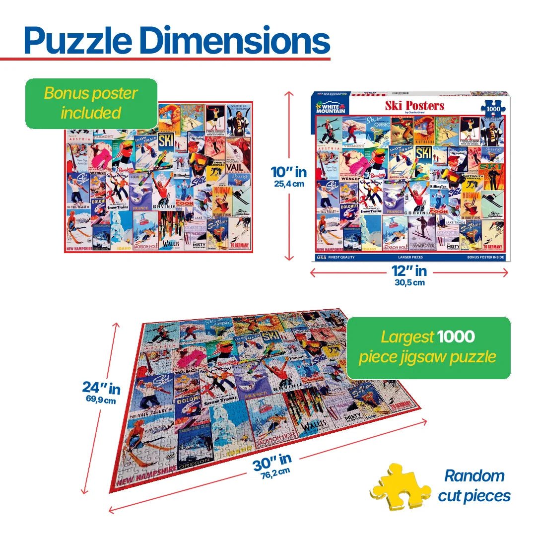 1000 Piece Jigsaw Puzzle - Ski Posters – White Mountain Puzzles
