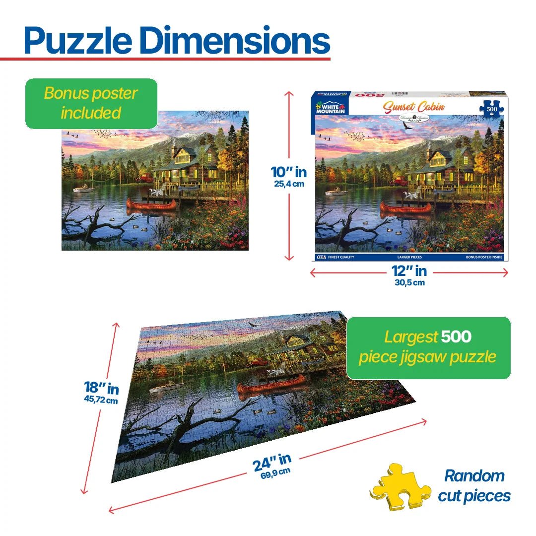 Sunset Cabin - 500 Piece Jigsaw Puzzle – White Mountain Puzzles