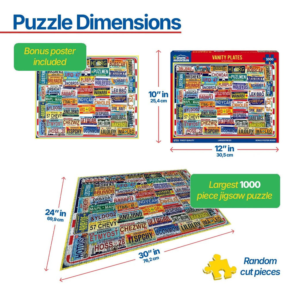 1000 Piece Jigsaw Puzzle - Vanity Plates – White Mountain Puzzles